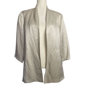 Eileen Fisher Womens Organic Linen Silk Jacket Open Front 3/4 Pearl Sleeve Large